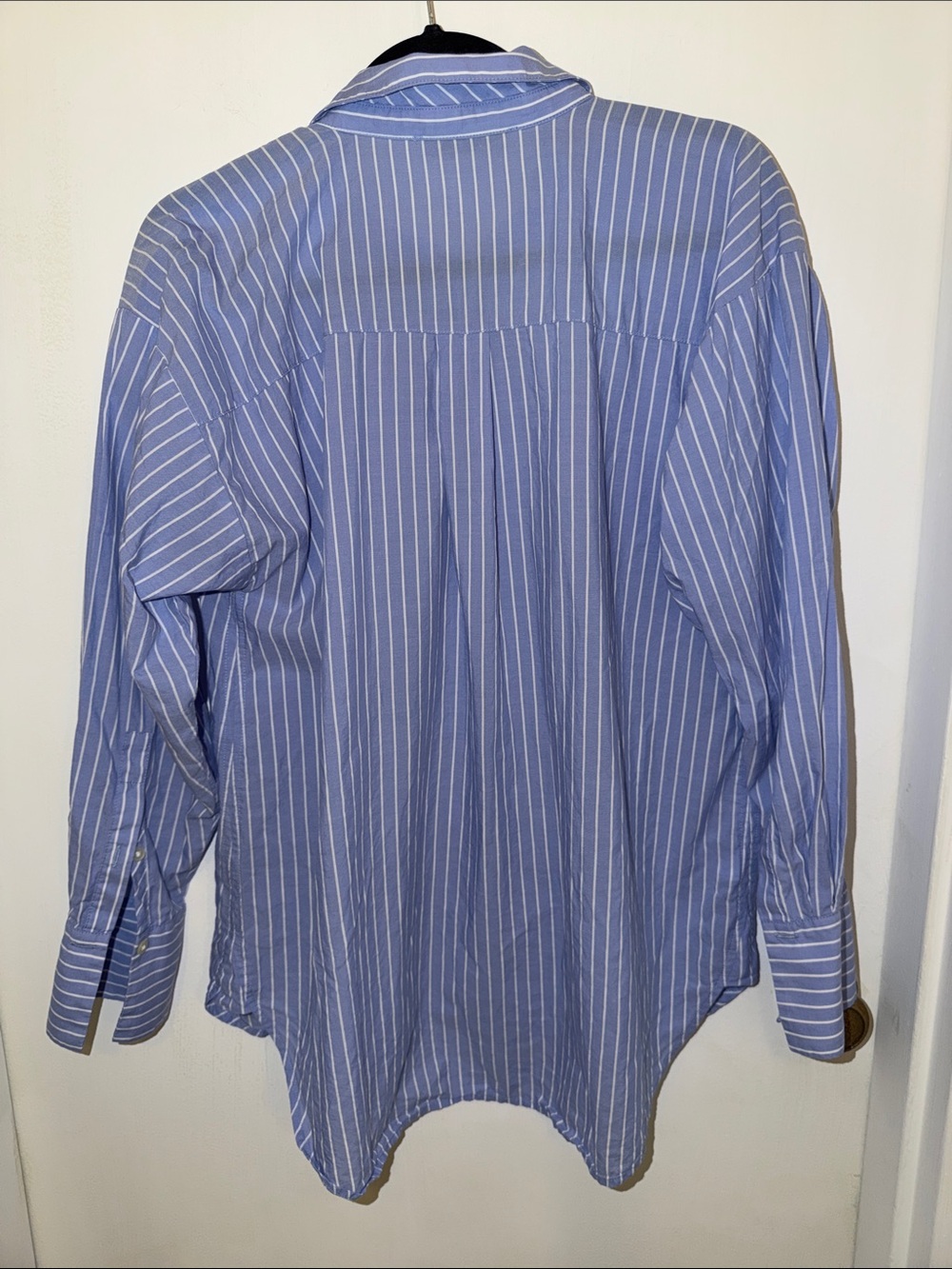 LOFT Blue and White Vertical-Stripe Button Down Shirt - Picture 6 of 7